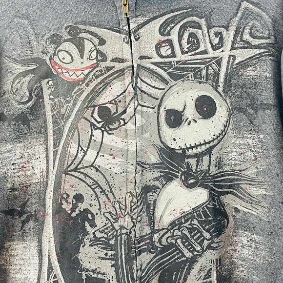 Adult XXL Disney Store Nightmare Before Christmas Hoodie Gray Jack Scary Teddy‎ - Picture 2 of 7